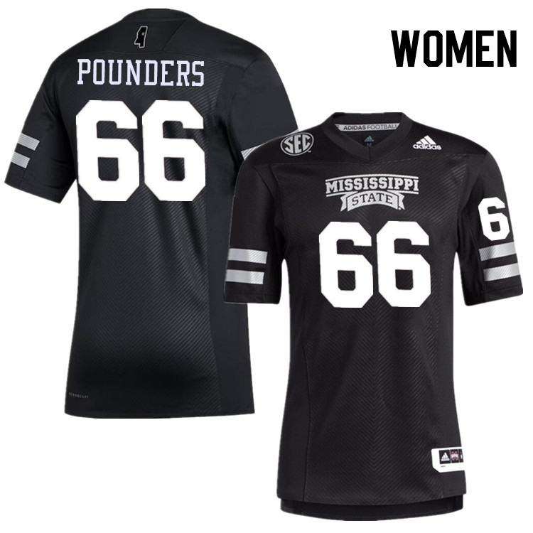 Women #66 Makylan Pounders Mississippi State Bulldogs College Football Jerseys Stitched-Black